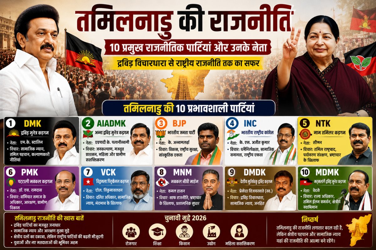 तमिलनाडु की राजनीति में सबसे ज्यादा असर रखने वाली 10 बड़ी पार्टियां