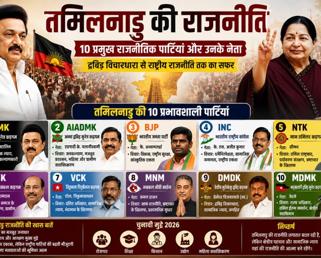 तमिलनाडु की राजनीति में सबसे ज्यादा असर रखने वाली 10 बड़ी पार्टियां